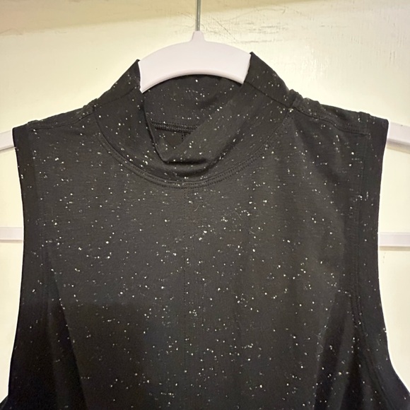 Lululemon Ladies’ Sleeveless Black Mock Turtleneck Tie-Front Sparkle Tank Top - Picture 2 of 5